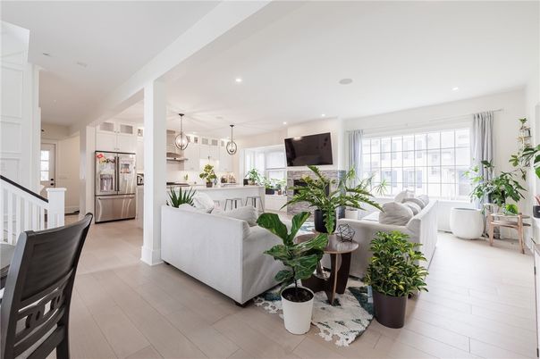 Interior, Kitchen, Living room, Pendant Lights, Recessed Lighting, Stainless Steel Appliances, Wood Texture Flooring