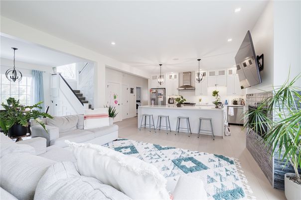 Interior, Kitchen, Living room, Pendant Lights, Recessed Lighting, Stainless Steel Appliances, Wood Texture Flooring