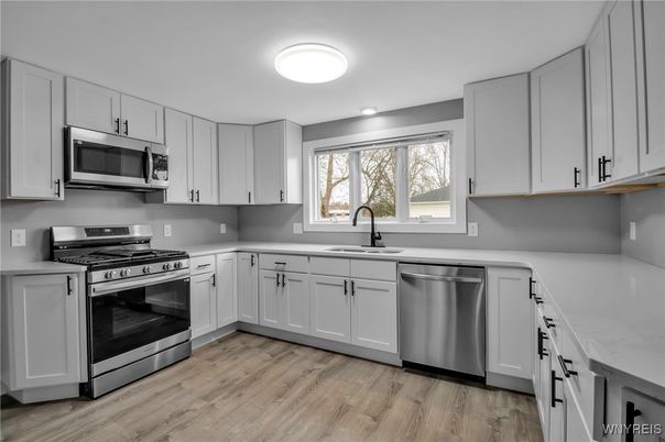 Interior, Kitchen, Stainless Steel Appliances, Wood Texture Flooring