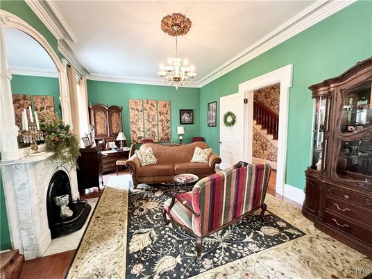 Chandelier, Fireplace, Interior, Living room