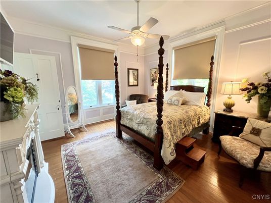 Bedroom, Fireplace, Interior, Wood Texture Flooring