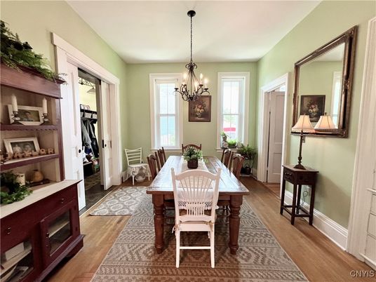 Chandelier, Dining room, Interior, Wood Texture Flooring