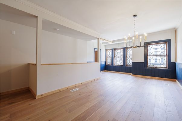 Empty room, Interior, Pendant Lights, Wood Texture Flooring