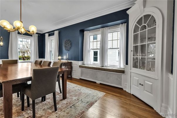 Dining room, Interior, Pendant Lights, Wood Texture Flooring