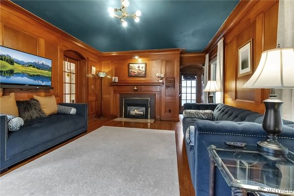 Fireplace, Interior, Living room, Wood Texture Flooring, Wooden Walls
