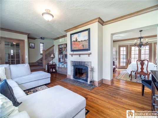 Chandelier, Dining room, Fireplace, Interior, Living room, Piano, Wood Texture Flooring