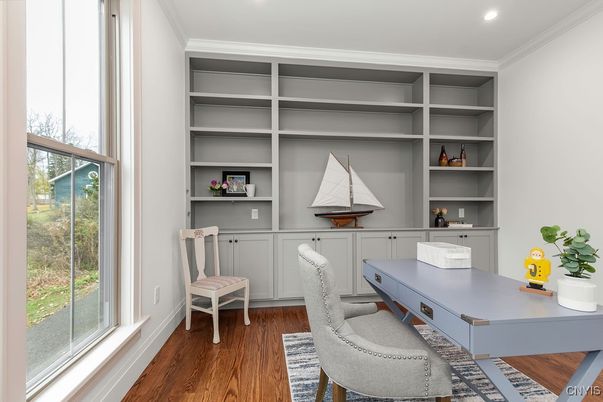 Home Office, Interior, Recessed Lighting, Wood Texture Flooring