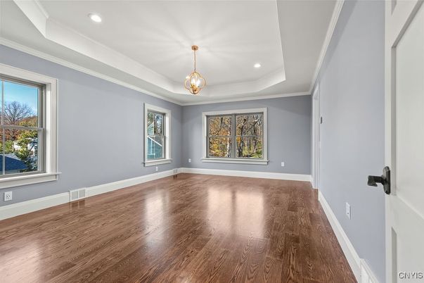 Empty room, Interior, Pendant Lights, Recessed Lighting, Wood Texture Flooring