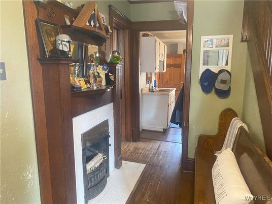 Fireplace, Interior, Kitchen, Wood Texture Flooring