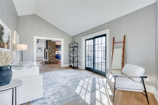 Interior, Living room, Stone Walls, Wood Texture Flooring