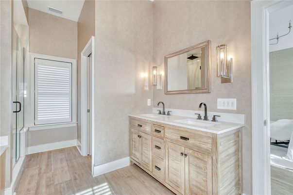 Bathroom, Dual Sink Vanities, Interior, Wood Texture Flooring