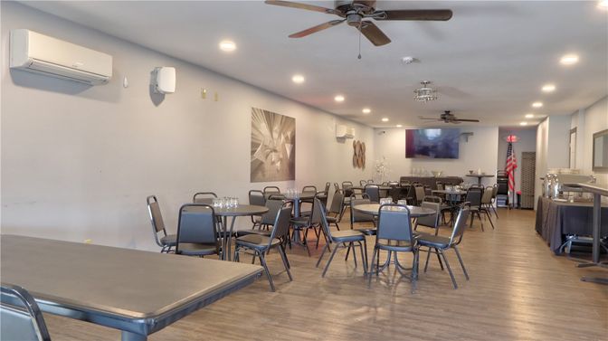Dining room, Interior, Recessed Lighting, Wood Texture Flooring