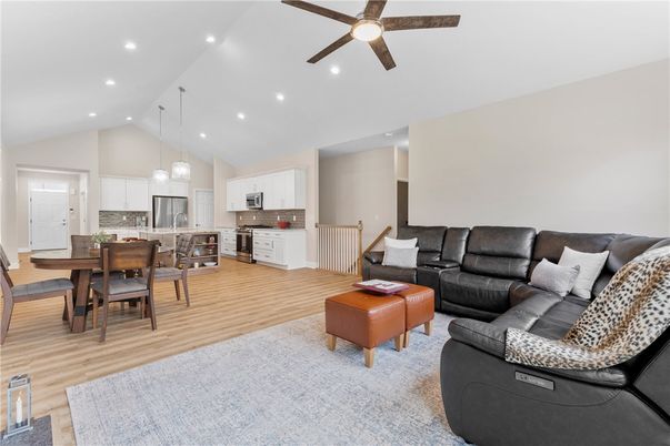 Dining room, Interior, Kitchen, Living room, Pendant Lights, Recessed Lighting, Wood Texture Flooring