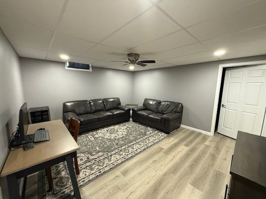 Home Office, Interior, Recessed Lighting, Wood Texture Flooring