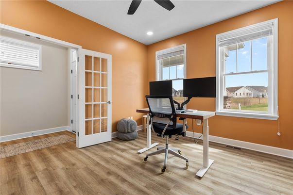 Home Office, Interior, Recessed Lighting, Wood Texture Flooring