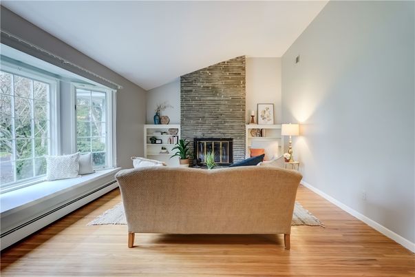 Fireplace, Interior, Living room, Stone Walls, Wood Texture Flooring