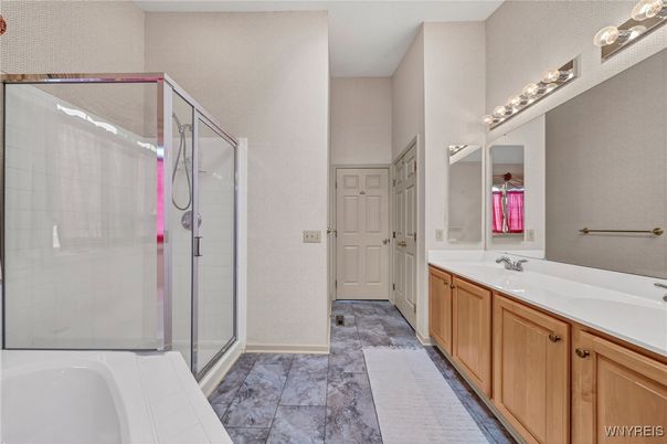 Bathroom, Dual Sink Vanities, Glass Shower, Interior, Tile Countertops