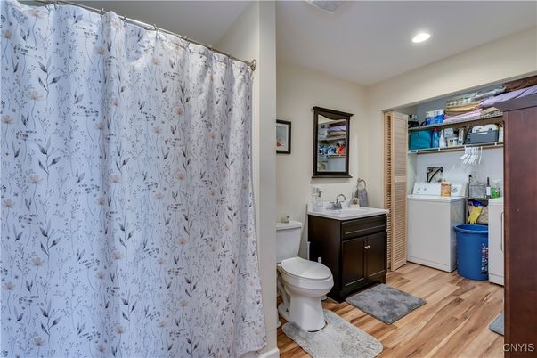 Bathroom, Interior, Recessed Lighting, Wood Texture Flooring