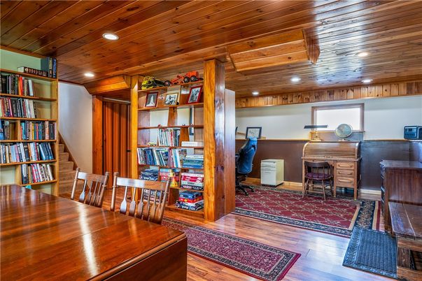 Home Office, Interior, Recessed Lighting, Wooden Ceilings, Wood Texture Flooring, Wooden Walls