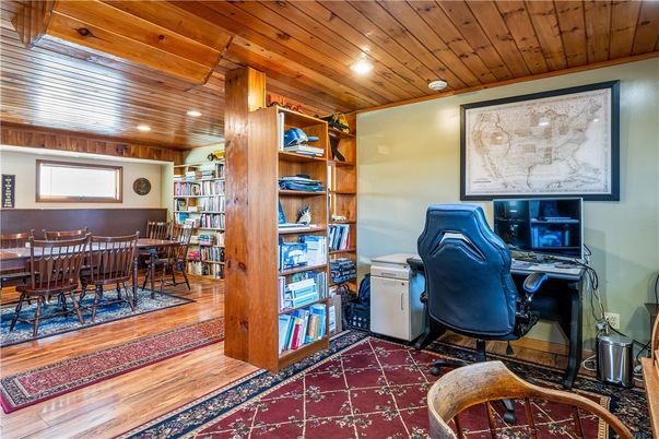 Home Office, Interior, Recessed Lighting, Wooden Ceilings, Wood Texture Flooring