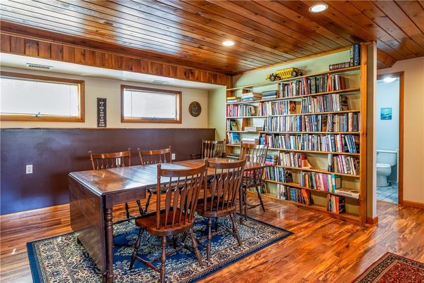 Dining room, Interior, Recessed Lighting, Wooden Ceilings, Wood Texture Flooring