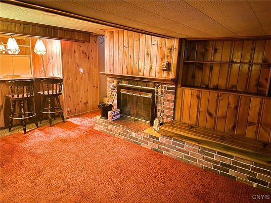 Fireplace, Interior, Pendant Lights, Wooden Walls
