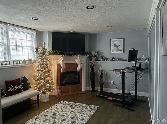 Fireplace, Interior, Recessed Lighting, Wood Texture Flooring
