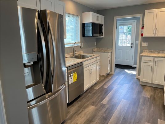 Interior, Kitchen, Stainless Steel Appliances, Wood Texture Flooring