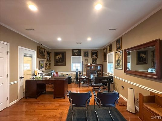 Home Office, Interior, Recessed Lighting, Wood Texture Flooring