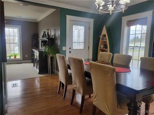 Chandelier, Dining room, Interior, Wood Texture Flooring