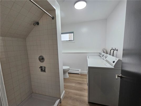 Bathroom, Interior, Washer, Wood Texture Flooring