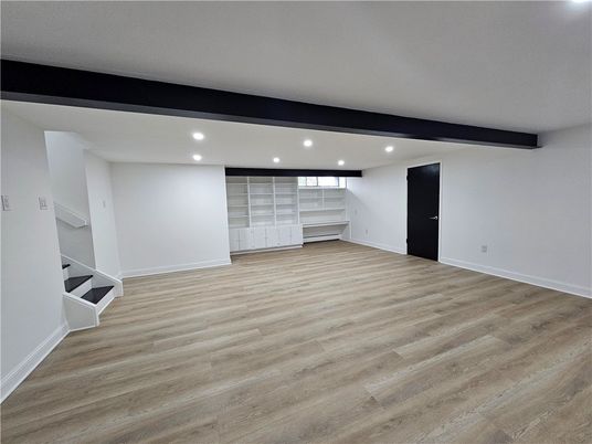 Empty room, Interior, Recessed Lighting, Wooden Beams, Wood Texture Flooring