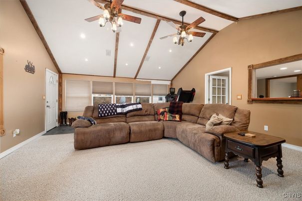 Interior, Living room, Recessed Lighting, Wooden Beams