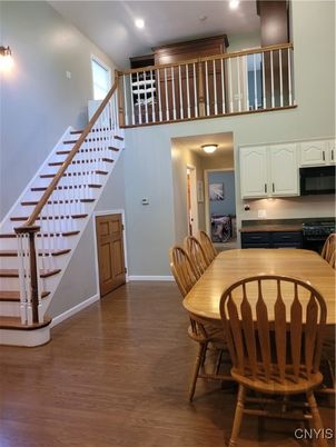 Dining room, Interior, Recessed Lighting, Wood Texture Flooring