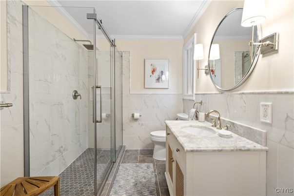 Bathroom, Glass Shower, Interior, Marble Walls