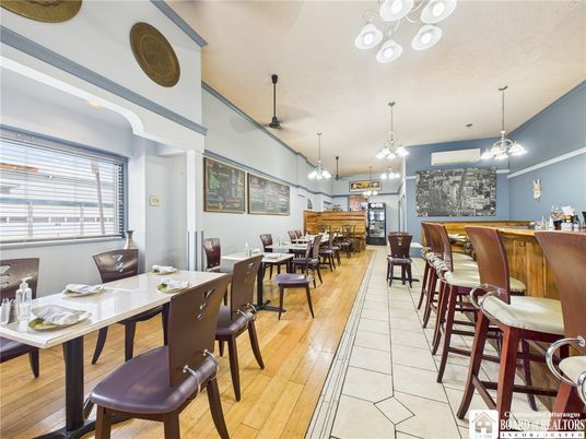 Dining room, Interior, Pendant Lights, Wood Texture Flooring