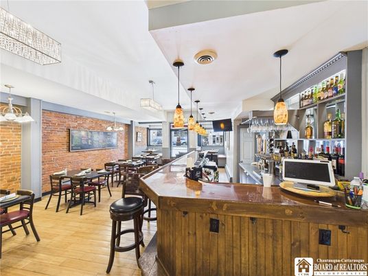 Dining room, Interior, Pendant Lights, Stone Walls, Wood Texture Flooring