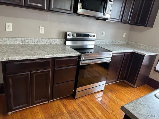 Interior, Kitchen, Stainless Steel Appliances, Wood Texture Flooring