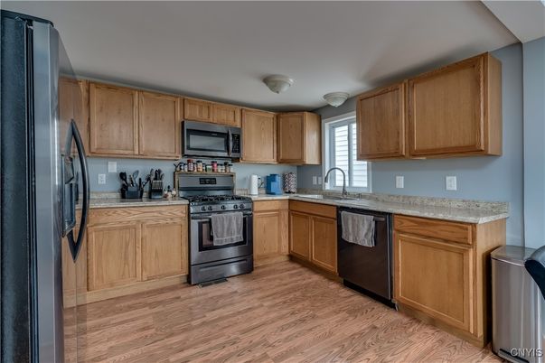 Interior, Kitchen, Stainless Steel Appliances, Wood Texture Flooring