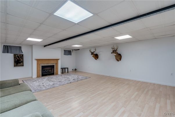 Empty room, Fireplace, Interior, Recessed Lighting, Wood Texture Flooring