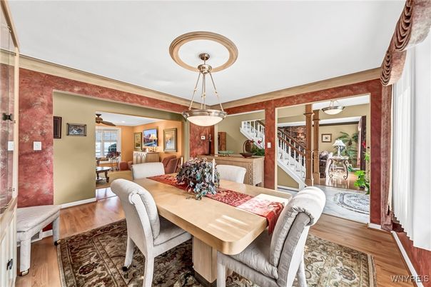 Dining room, Interior, Pendant Lights, Wood Texture Flooring