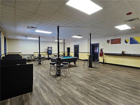 Billiard Table, Game Room, Interior, Recessed Lighting, Wood Texture Flooring