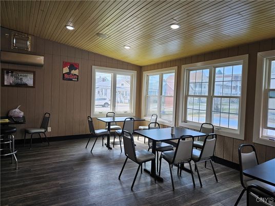 Dining room, Interior, Recessed Lighting, Wood Texture Flooring