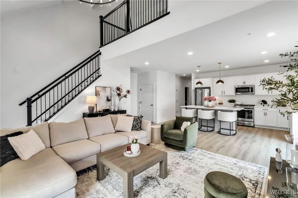 Interior, Kitchen, Living room, Pendant Lights, Recessed Lighting, Stainless Steel Appliances, Wood Texture Flooring