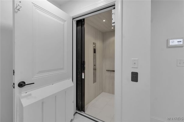 Elevator, Interior, Recessed Lighting, Wooden Walls