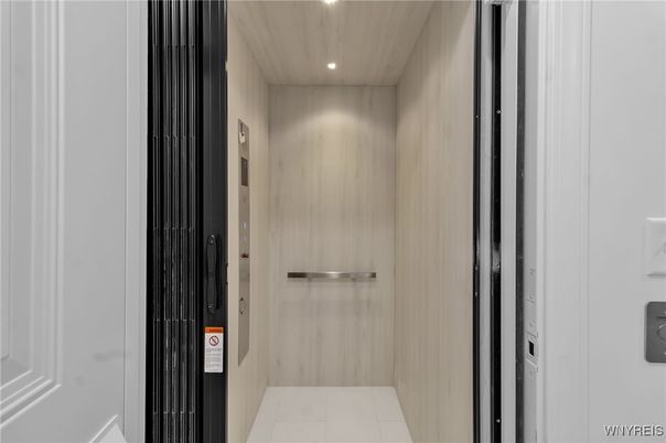 Elevator, Interior, Recessed Lighting, Wooden Walls