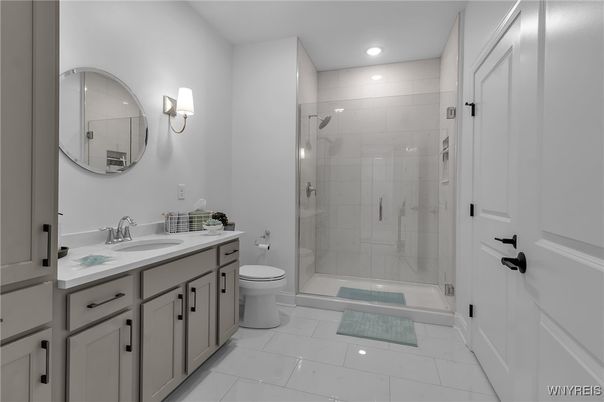 Bathroom, Dual Sink Vanities, Glass Shower, Interior, Recessed Lighting