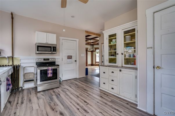 Interior, Kitchen, Pendant Lights, Stainless Steel Appliances, Wood Texture Flooring