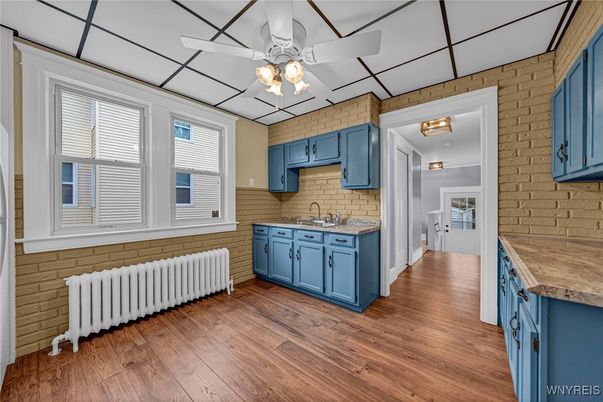 Interior, Kitchen, Stone Walls, Wood Texture Flooring