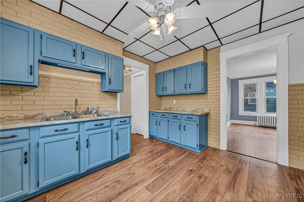Interior, Kitchen, Stone Walls, Wood Texture Flooring